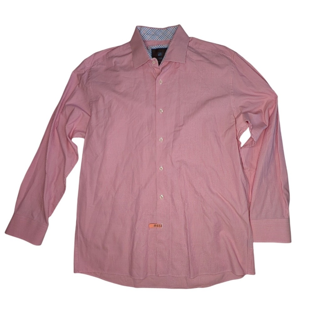 Tattersall London Mens Pink Gingham Check Long Sleeve Button Down Shirt 17 34/35